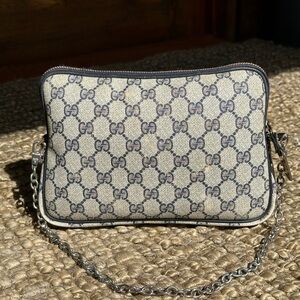 Gucci Navy Blue and Beige Signature Monogram Bag